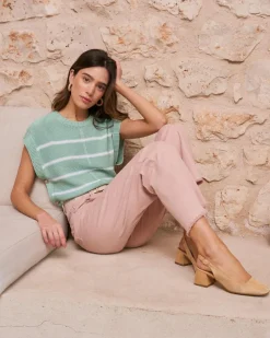 Haut rayé vert aqua