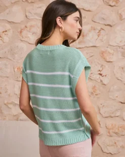 Haut rayé vert aqua